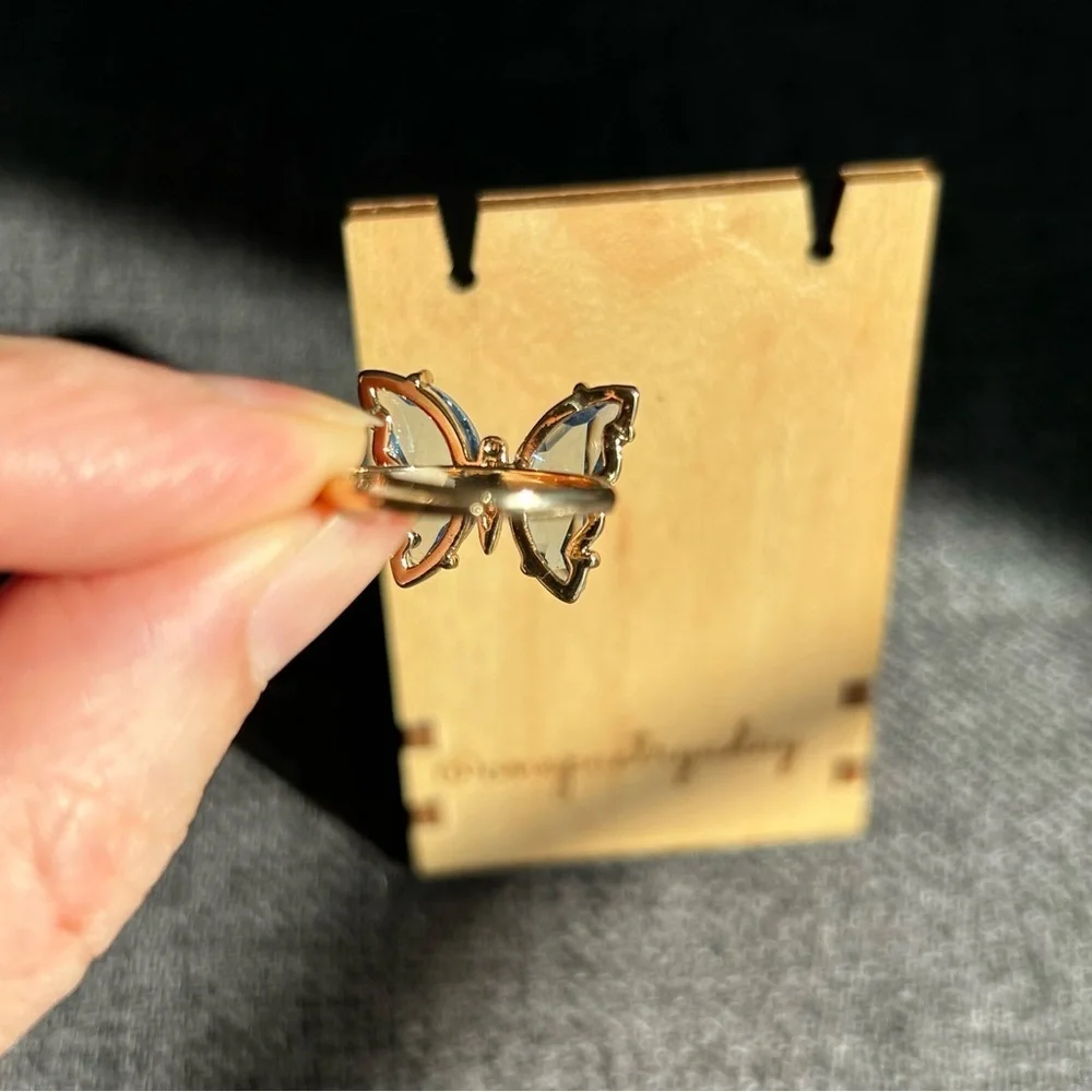 Pretty BLUE Butterfly Gemstone Fashion Ring, Gold, Adjustable